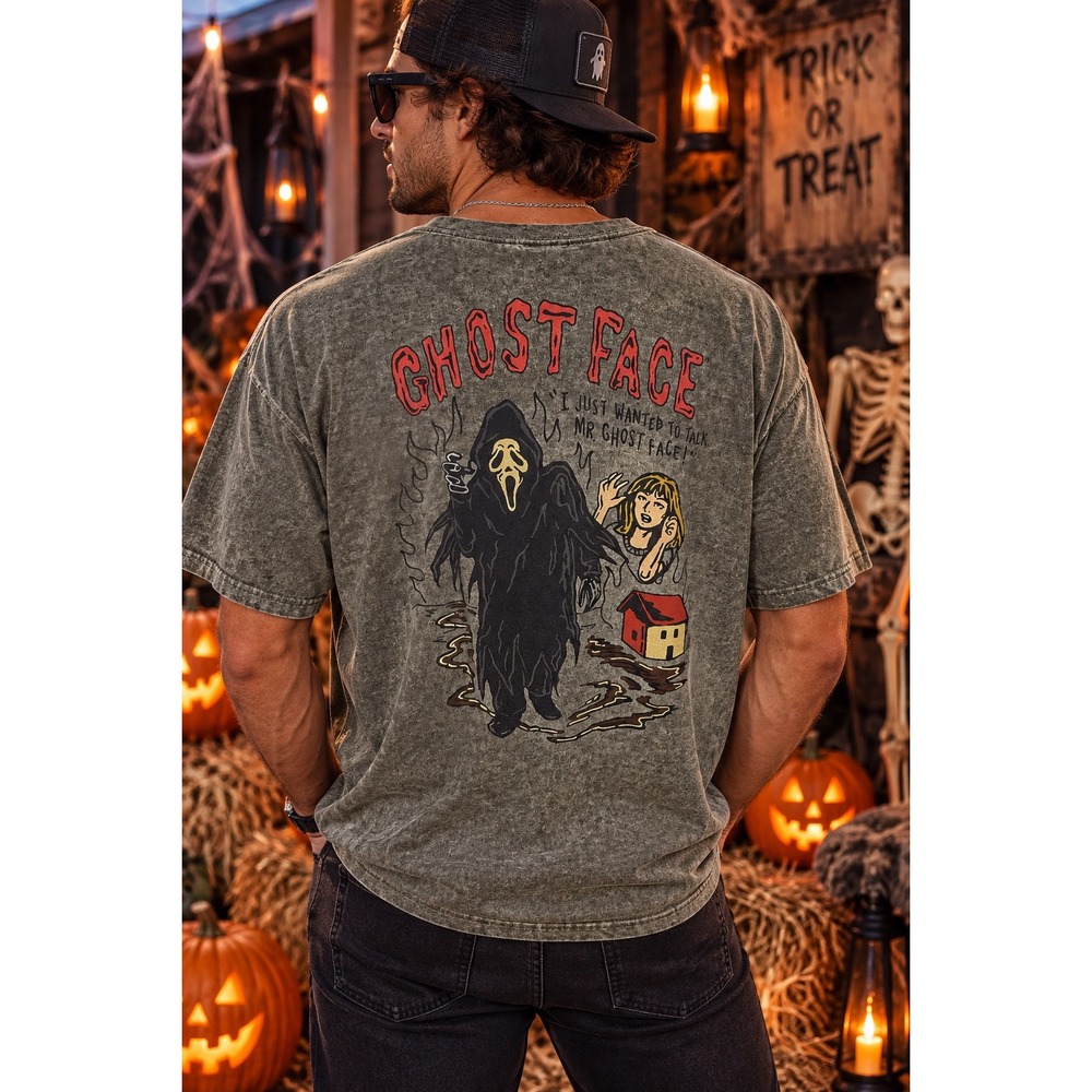 Ghost Face Scream Movie Graphic Tee Mineral Wash Olive Green Mens XL